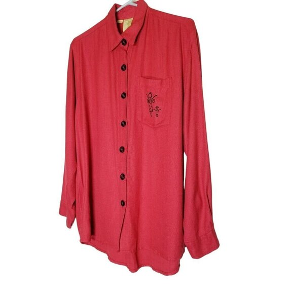Asian Creations Linen Blend Red woven top‎ graffiti stick family  size small - Picture 1 of 10